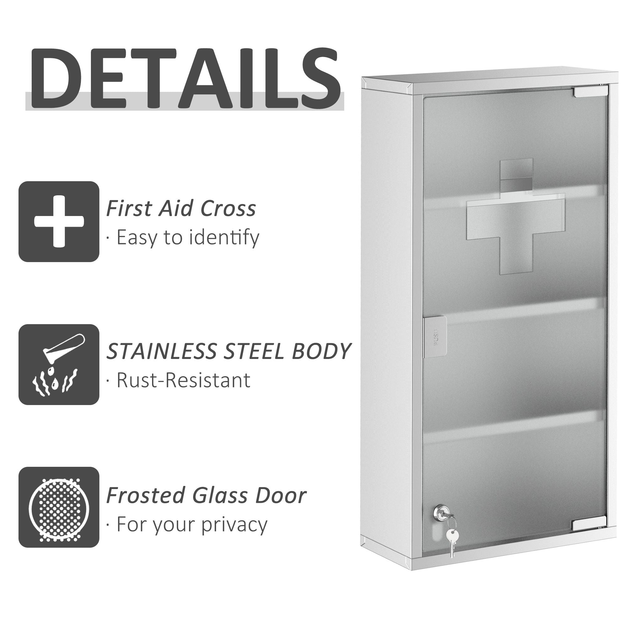 HOMCOM 12 x 24 in Lockable Stainless Steel Medicine Cabinet, Silver