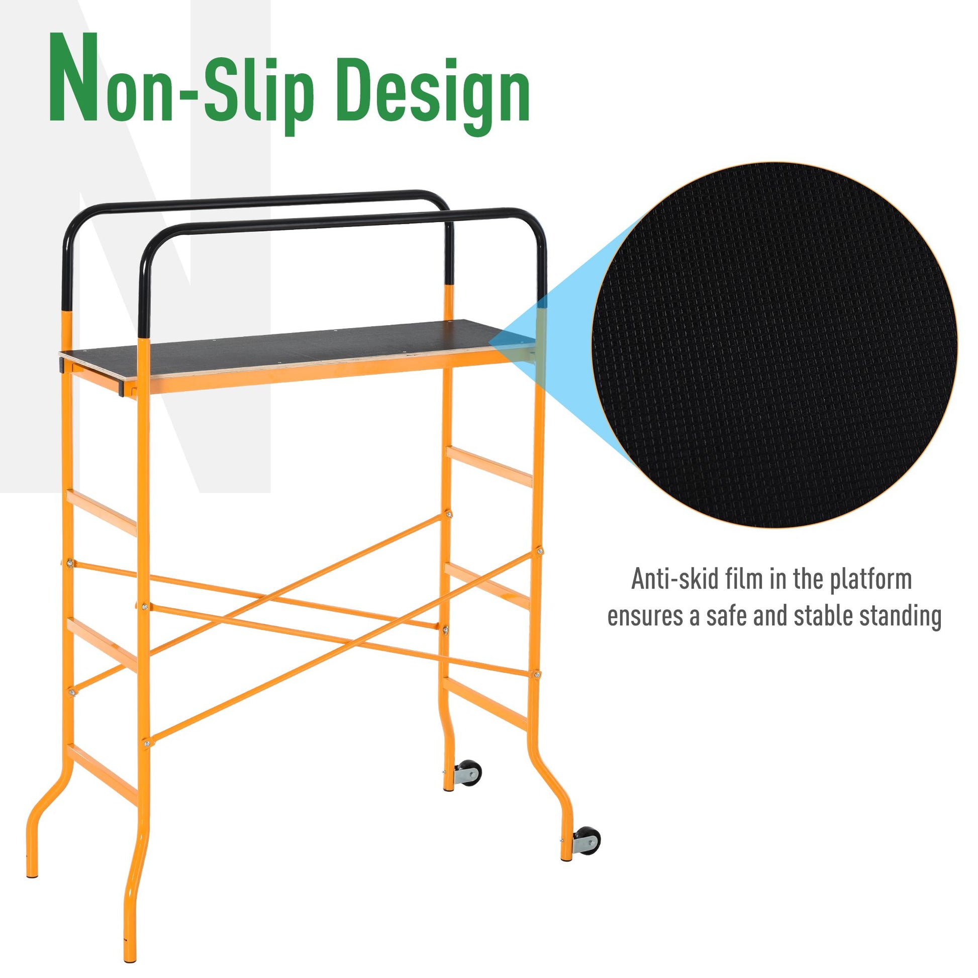 HOMCOM 4-Step Steel Mobile Scaffold Work Platform, Black & Yellow