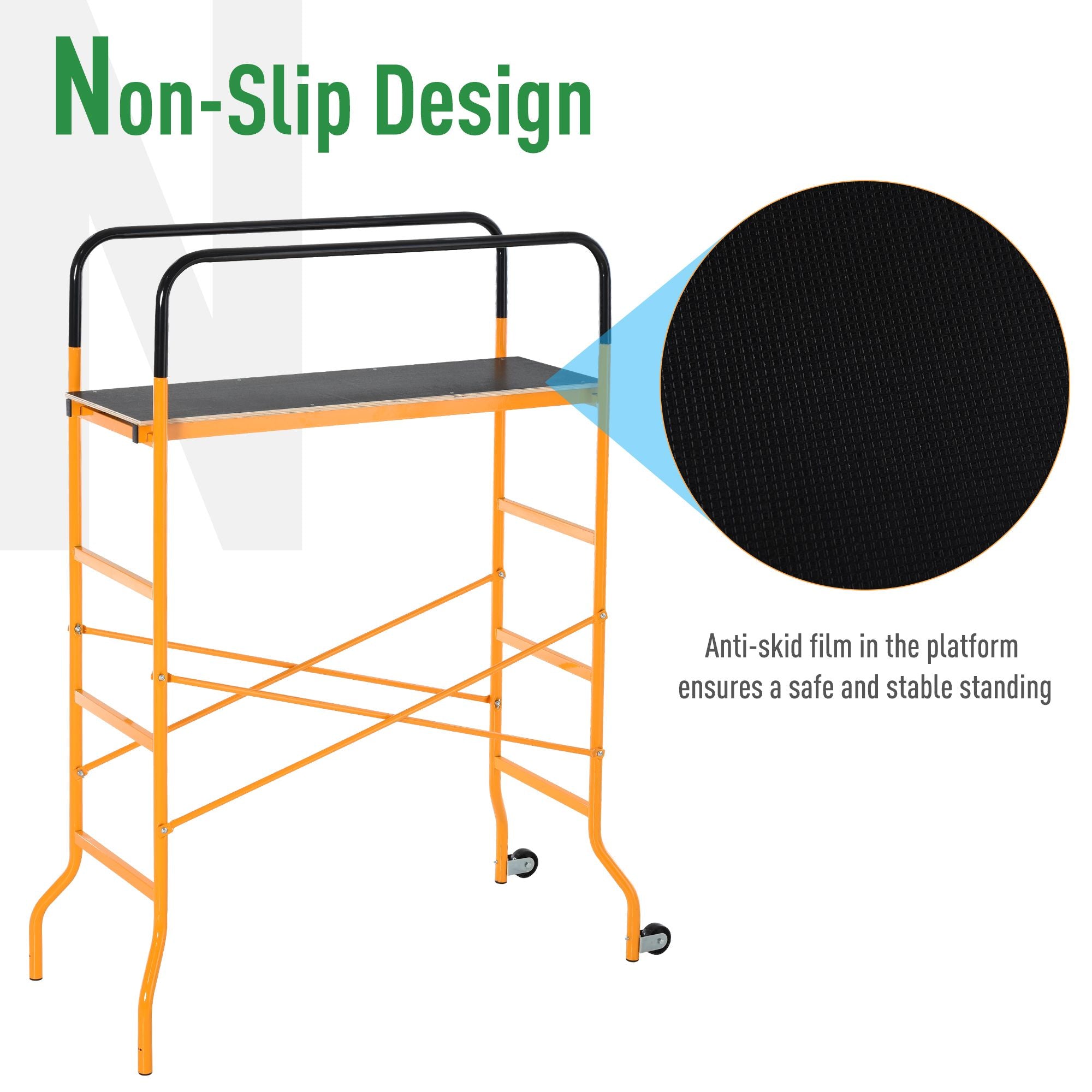 HOMCOM 4-Step Steel Mobile Scaffold Work Platform, Black & Yellow