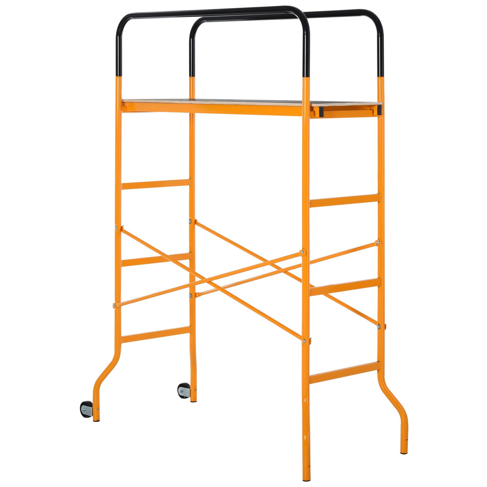HOMCOM 4-Step Steel Mobile Scaffold Work Platform, Black & Yellow
