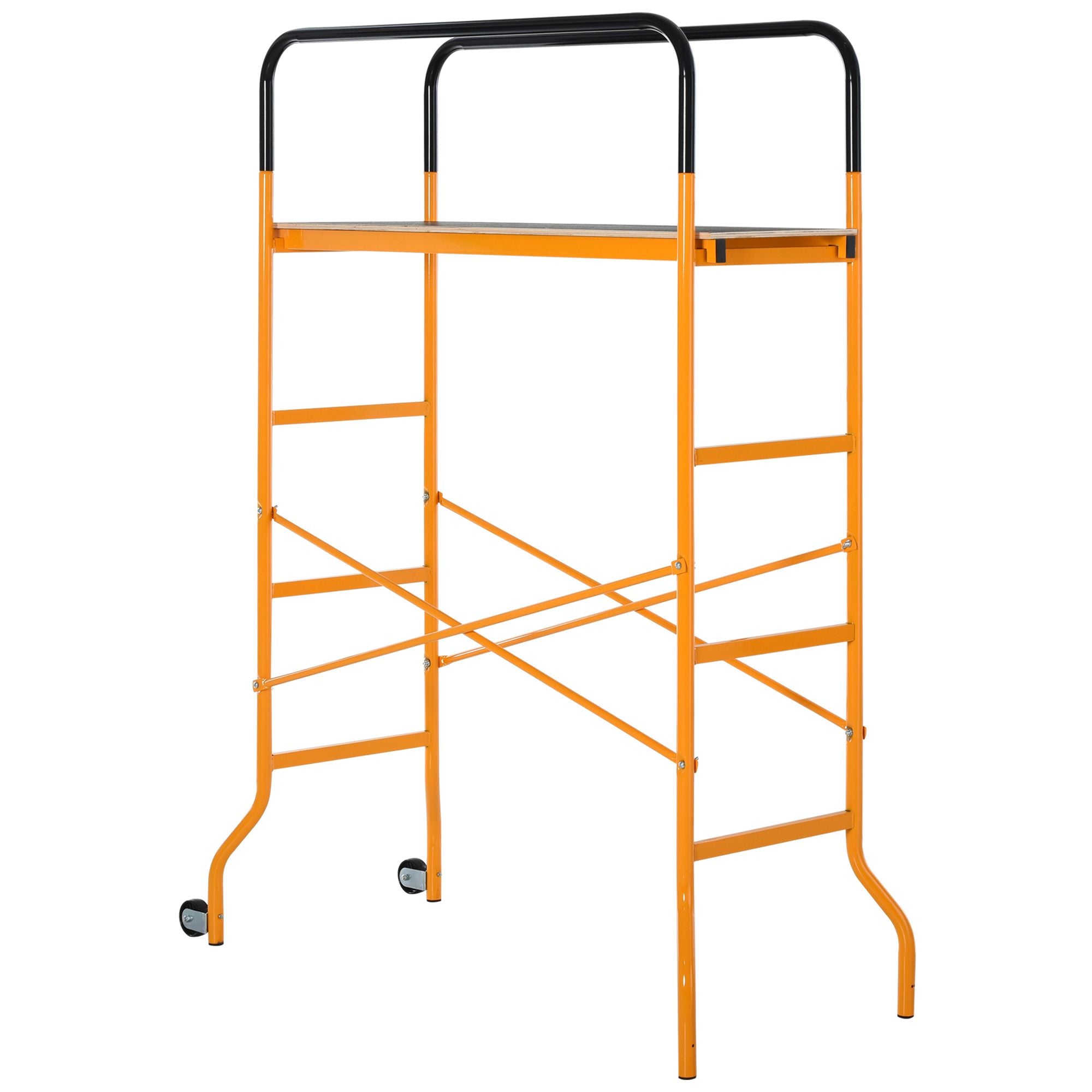 HOMCOM 4-Step Steel Mobile Scaffold Work Platform, Black & Yellow