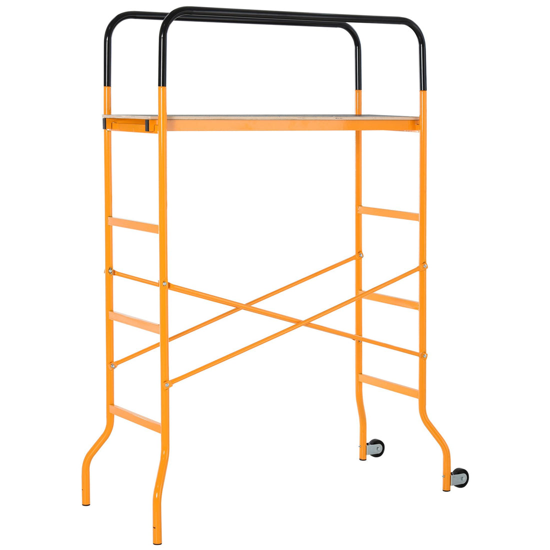 HOMCOM 4-Step Steel Mobile Scaffold Work Platform, Black & Yellow
