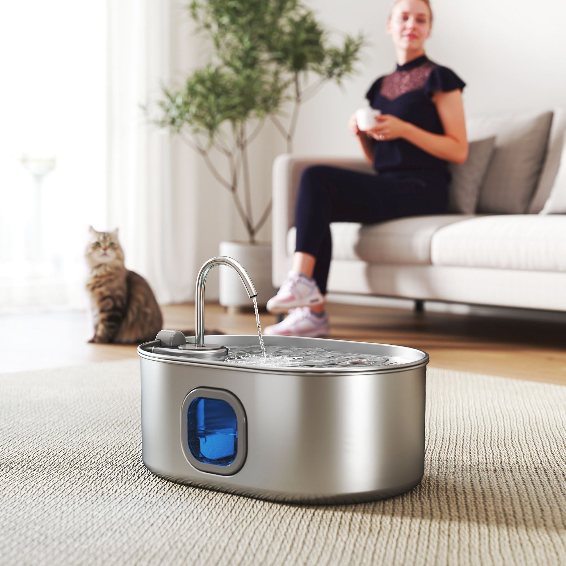 PawHut 7L Stainless Steel Pet Water Fountain with Filters and Quiet Pump - product view 2