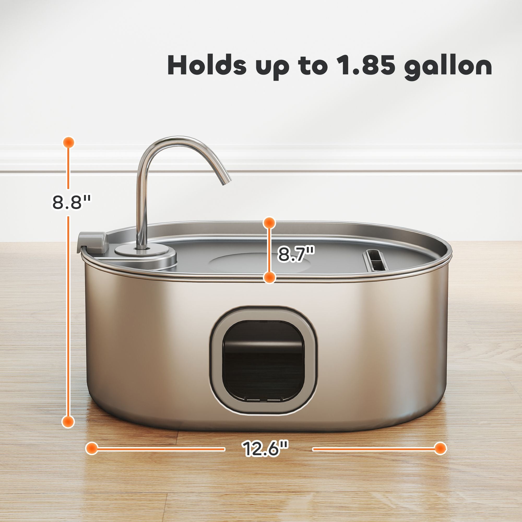 PawHut 7L Stainless Steel Pet Water Fountain with Filters and Quiet Pump - product view 3