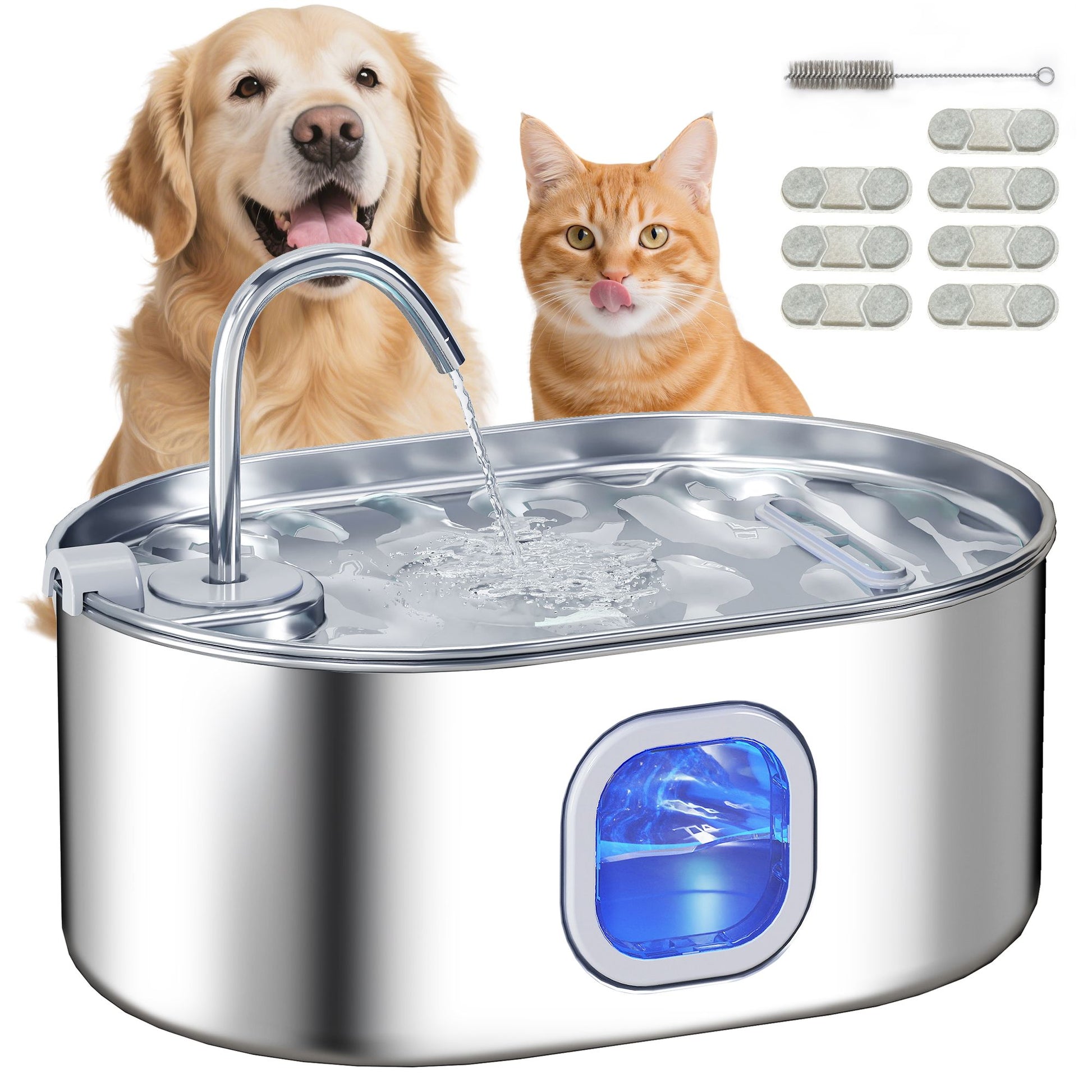PawHut 7L Stainless Steel Pet Water Fountain with Filters and Quiet Pump - product view 11