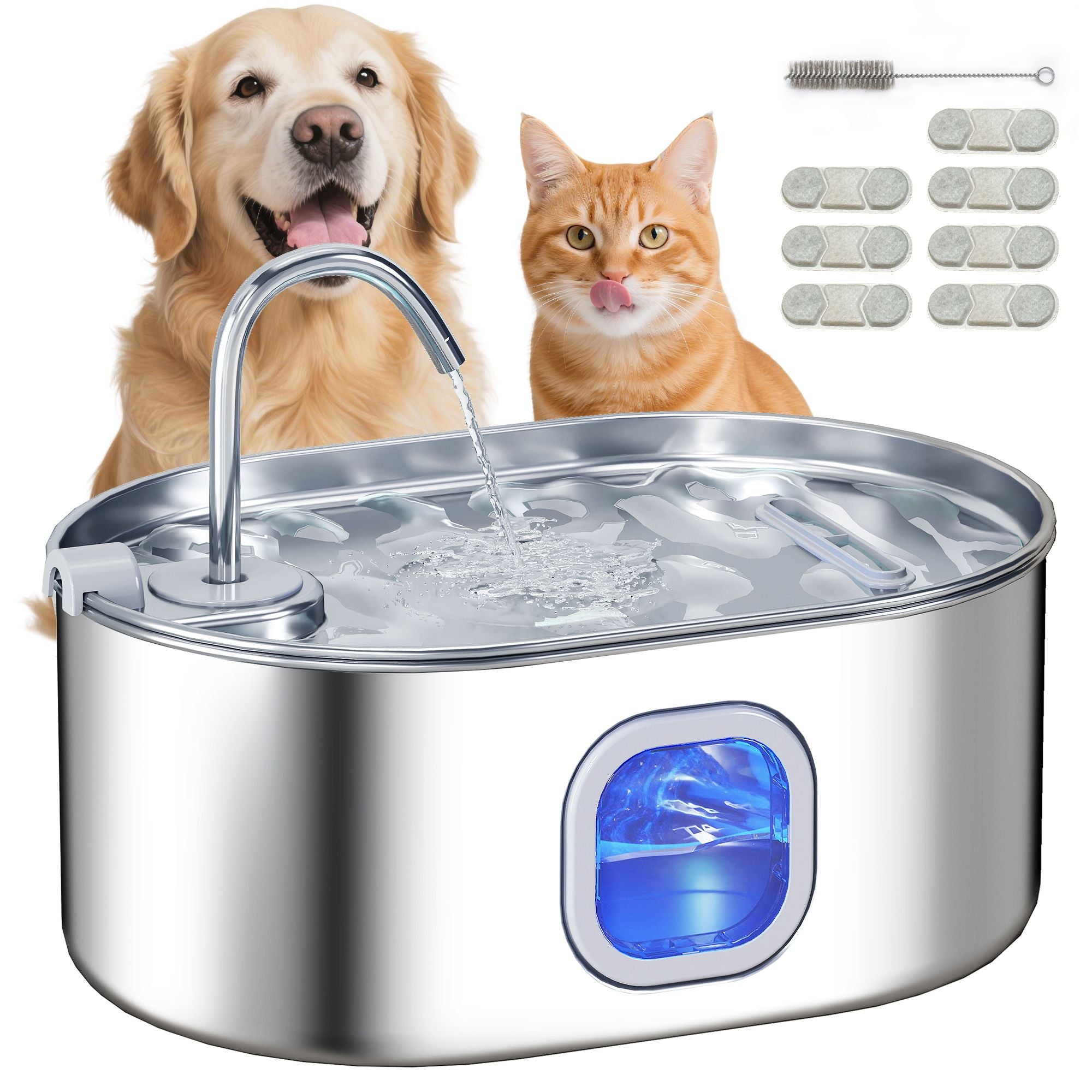 PawHut 7L Stainless Steel Pet Water Fountain with Filters and Quiet Pump - product view 11