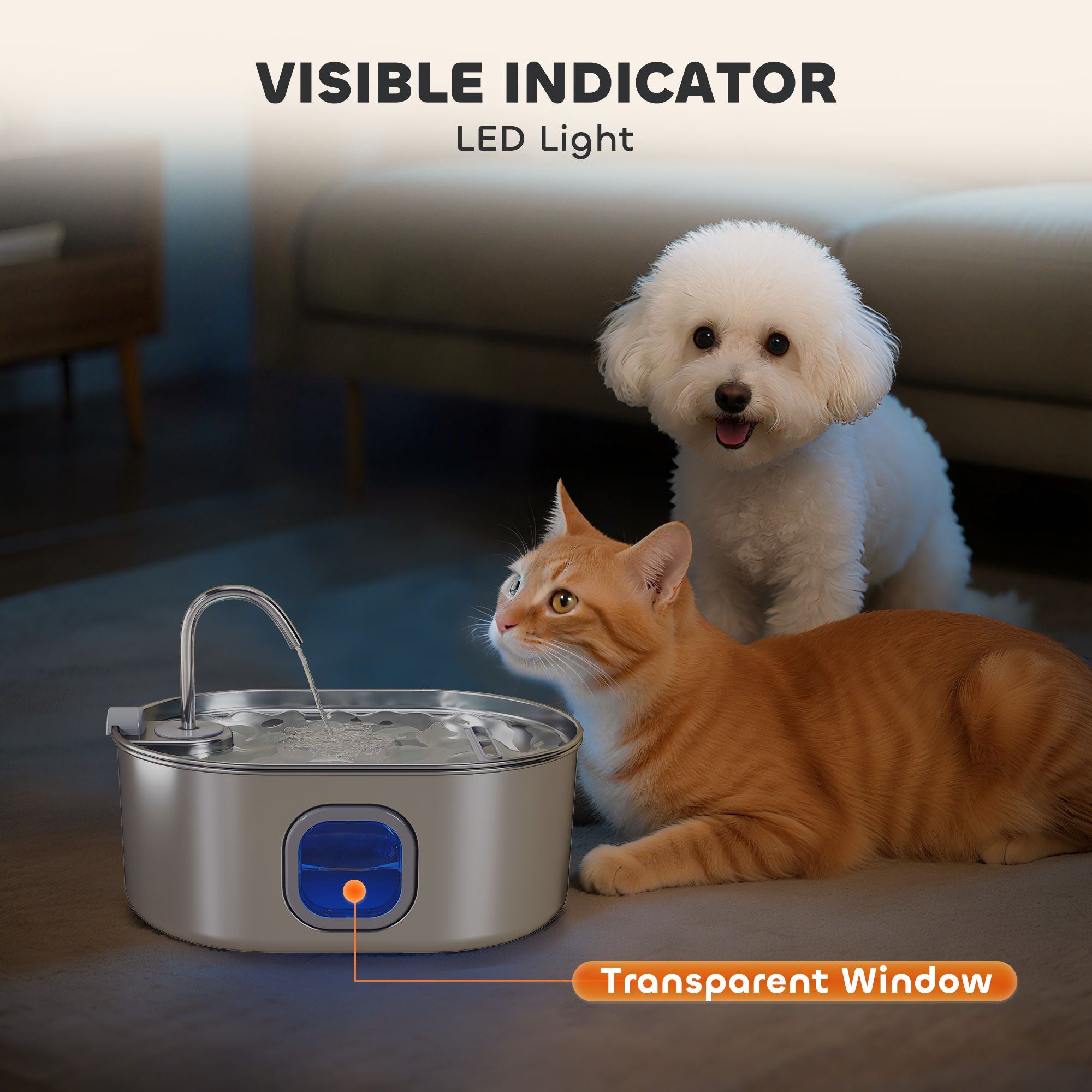PawHut 7L Stainless Steel Pet Water Fountain with Filters and Quiet Pump - product view 5