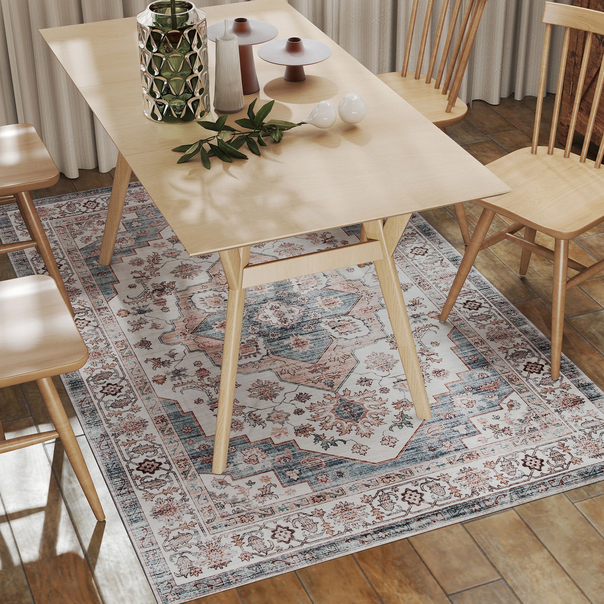 HOMCOM 4 x 6 ft Vintage Washable Area Rug with Non-Slip Backing