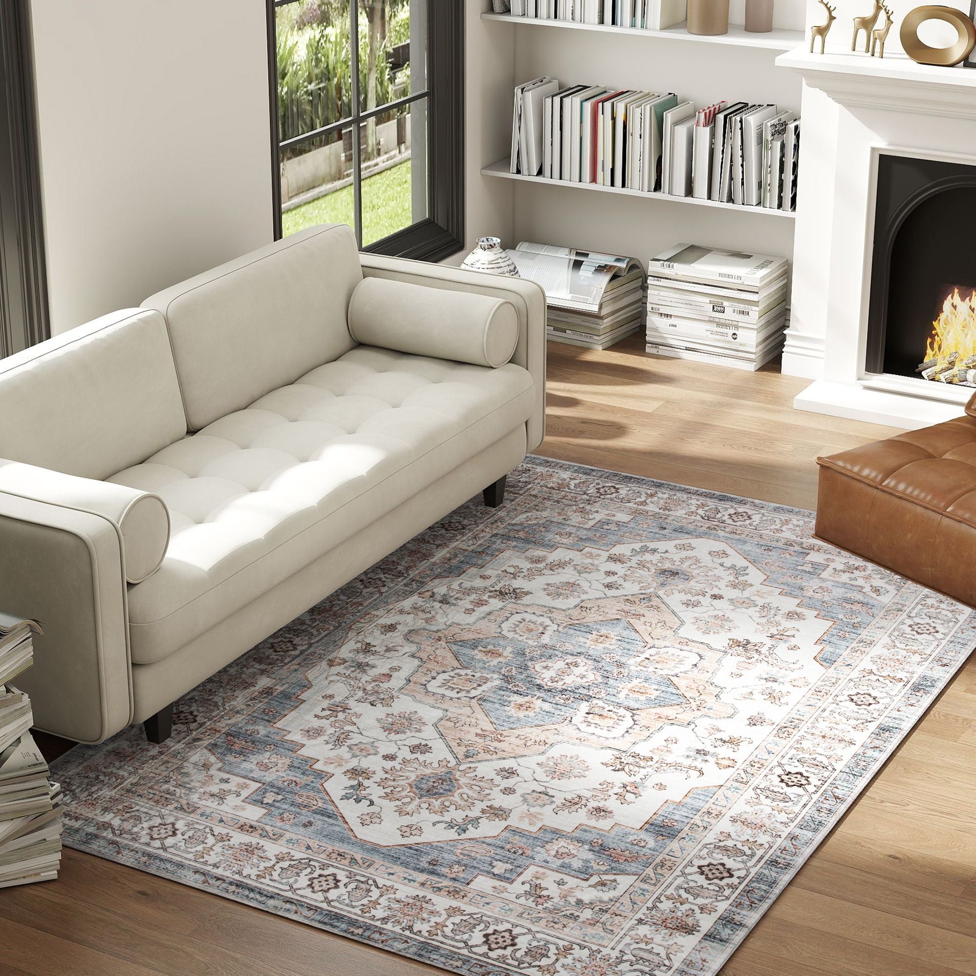 HOMCOM 4 x 6 ft Vintage Washable Area Rug with Non-Slip Backing