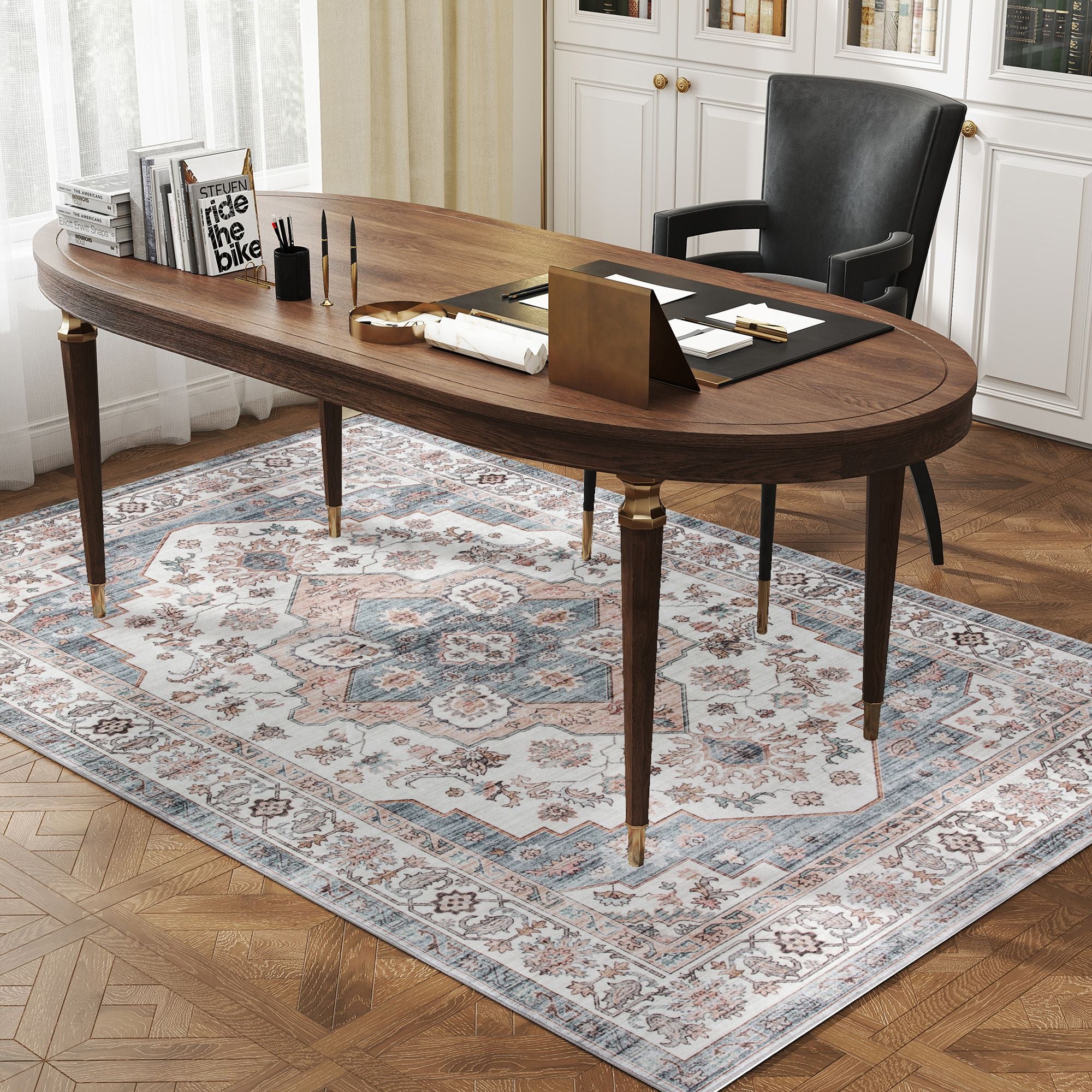 HOMCOM 4 x 6 ft Vintage Washable Area Rug with Non-Slip Backing