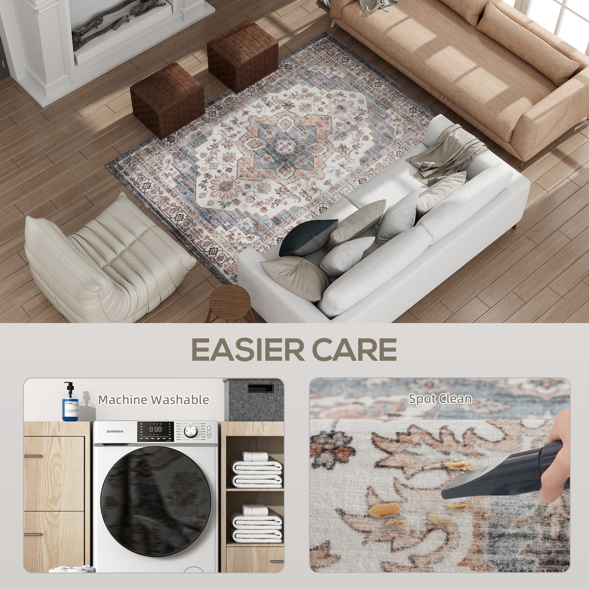 HOMCOM 4 x 6 ft Vintage Washable Area Rug with Non-Slip Backing