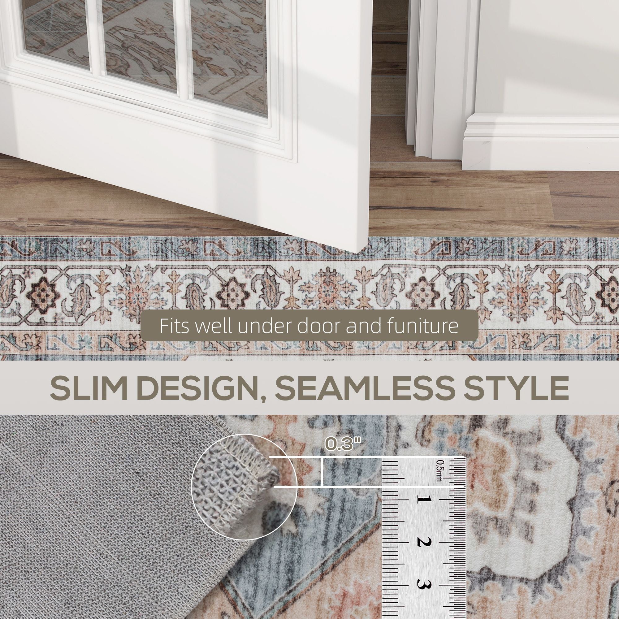 HOMCOM 4 x 6 ft Vintage Washable Area Rug with Non-Slip Backing