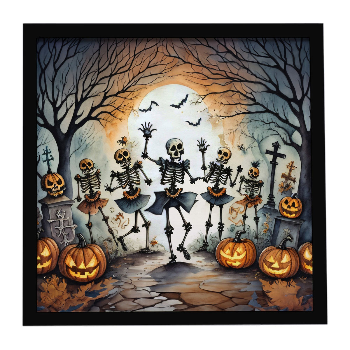 Dancing Skeletons Spooky Halloween Framed Metal Wall Art Square, 8 x 8 in