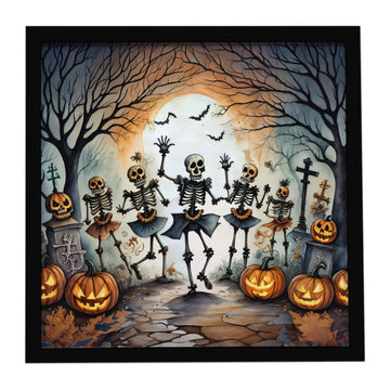 Dancing Skeletons Spooky Halloween Framed Metal Wall Art Square, 8 x 8 in