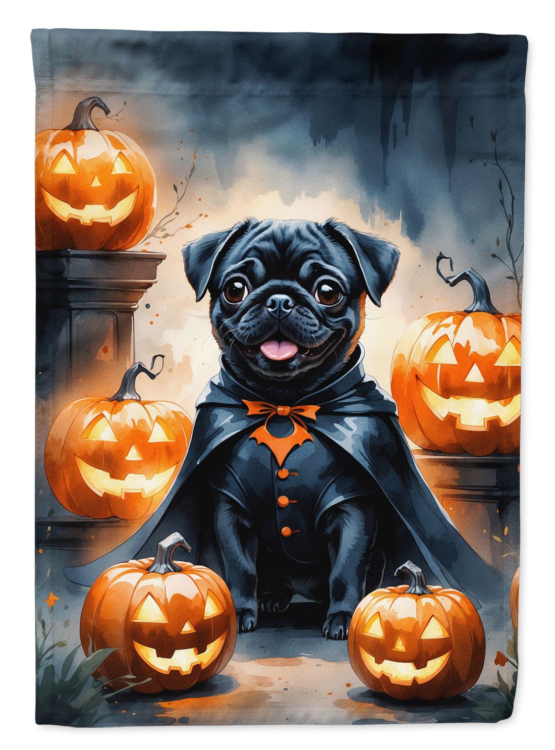 Black Pug Puppy Halloween House Flag House-Size Decorative Flag
