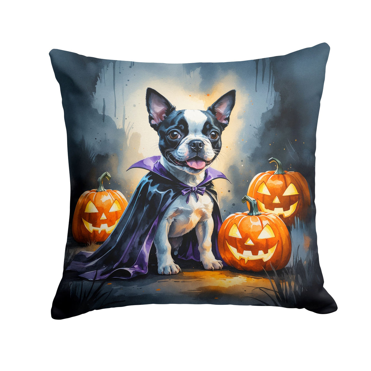 Boston Terrier Puppy Halloween Throw Pillow Indoor/Outdoor Decorative Throw Pillow, 14 x 14 in