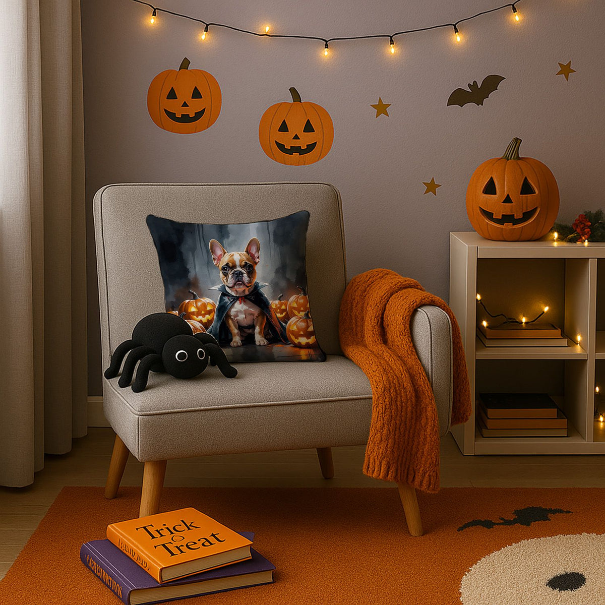 French Bulldog Puppy Halloween Throw Pillow Indoor/Outdoor Decorative Throw Pillow, 14 x 14 in - product view 3