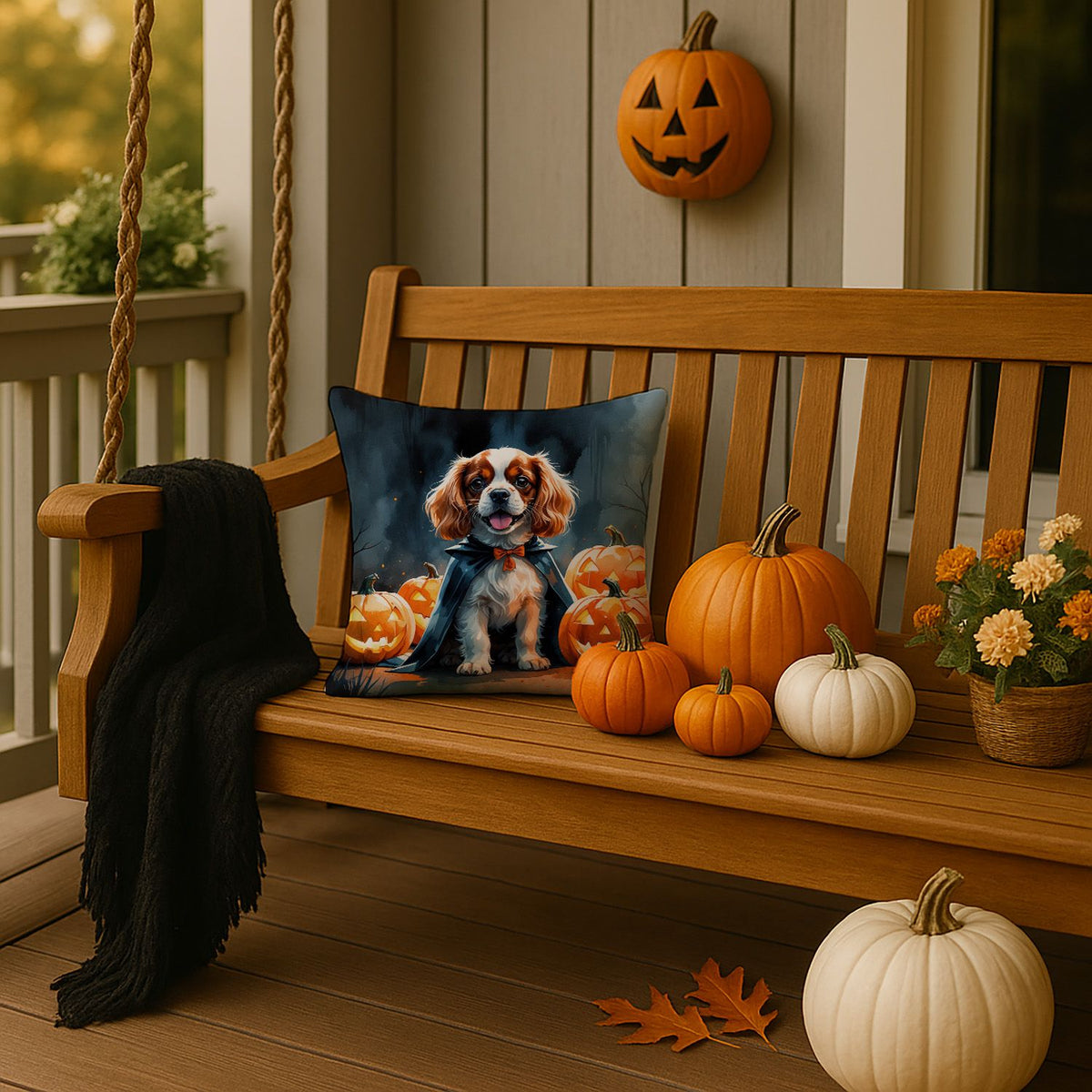 Cavalier Spaniel Puppy Halloween Throw Pillow Indoor/Outdoor Decorative Throw Pillow, 14 x 14 in - product view 2