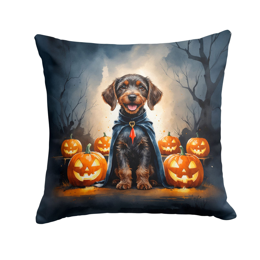German Wirehaired Pointer Puppy Halloween Throw Pillow Indoor/Outdoor Decorative Throw Pillow, 14 x 14 in