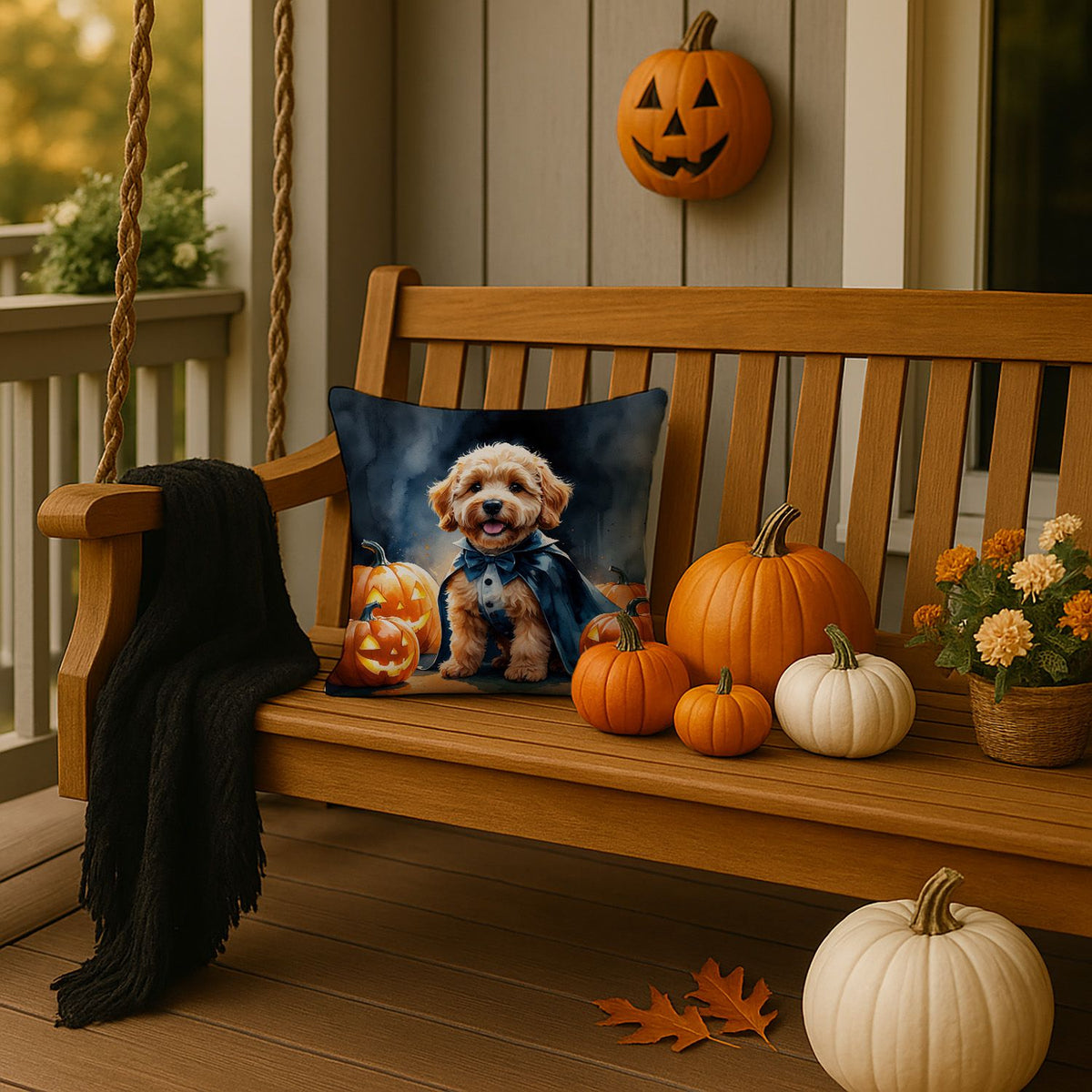 Goldendoodle Puppy Halloween Throw Pillow Indoor/Outdoor Decorative Throw Pillow, 14 x 14 in - product view 2