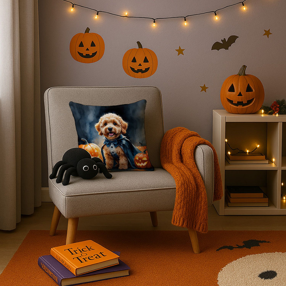 Goldendoodle Puppy Halloween Throw Pillow Indoor/Outdoor Decorative Throw Pillow, 14 x 14 in - product view 3