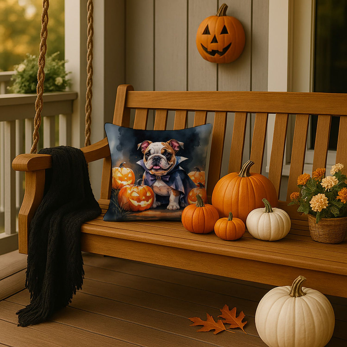 English Bulldog Puppy Halloween Throw Pillow Indoor/Outdoor Decorative Throw Pillow, 14 x 14 in - product view 2
