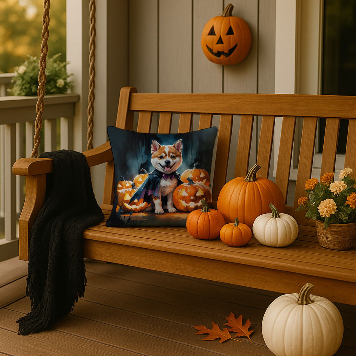 Akita Puppy Halloween Throw Pillow Indoor/Outdoor Decorative Throw Pillow, 14 x 14 in - product view 2