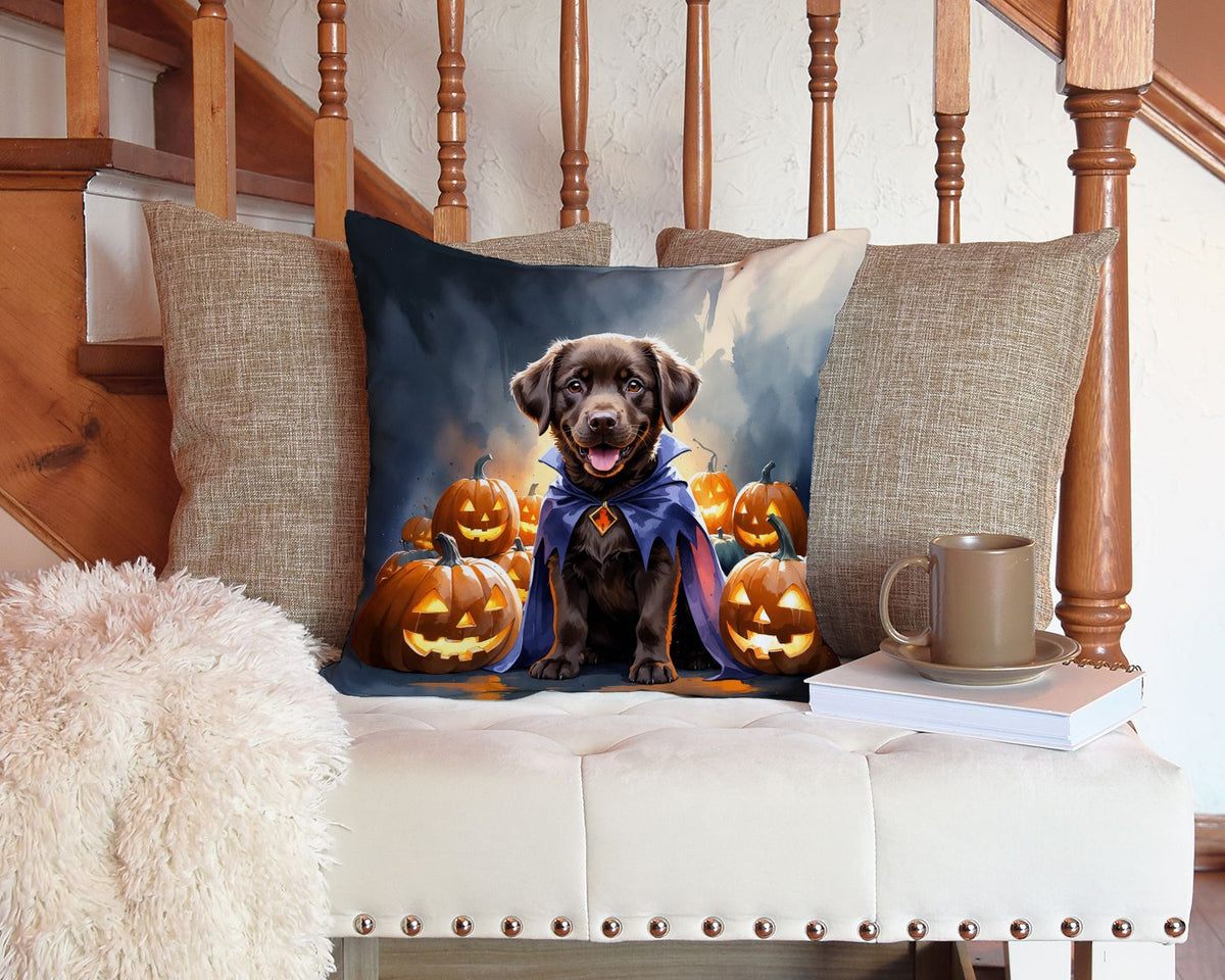 Chocolate Labrador Retriever Puppy Halloween Throw Pillow Indoor/Outdoor Decorative Throw Pillow, 14 x 14 in - product view 5