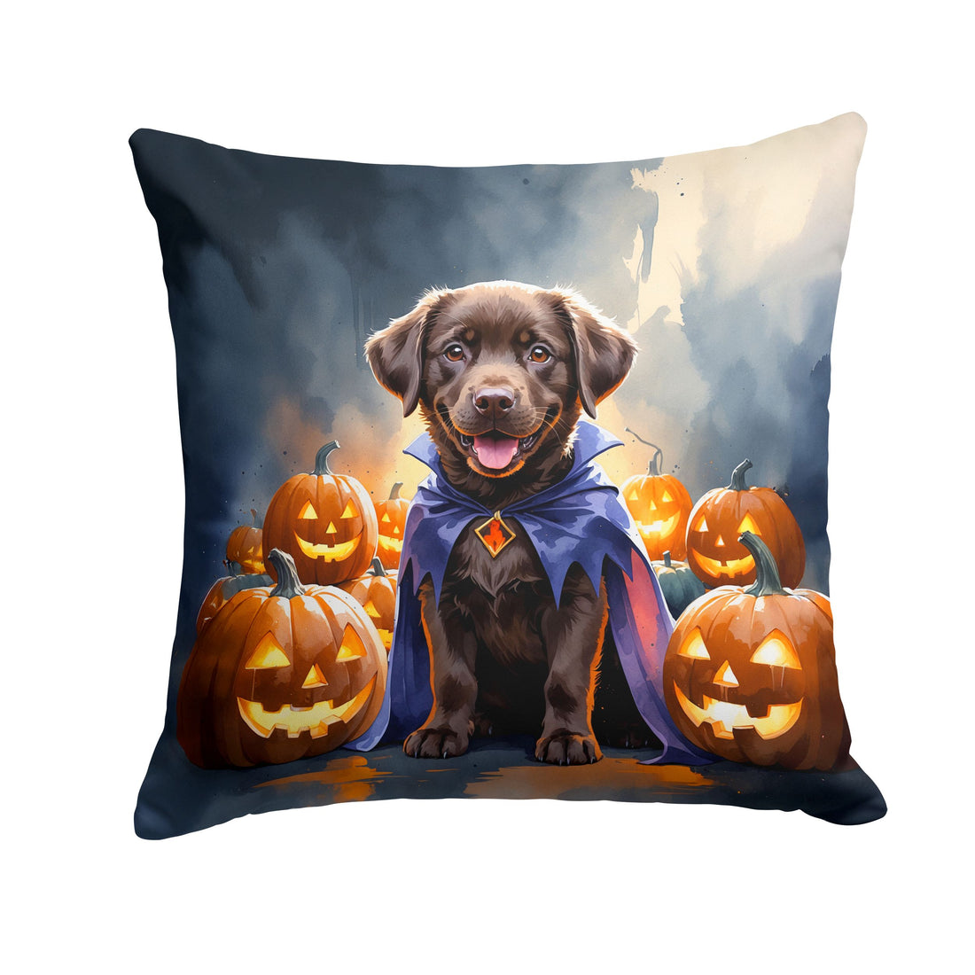 Chocolate Labrador Retriever Puppy Halloween Throw Pillow Indoor/Outdoor Decorative Throw Pillow, 14 x 14 in