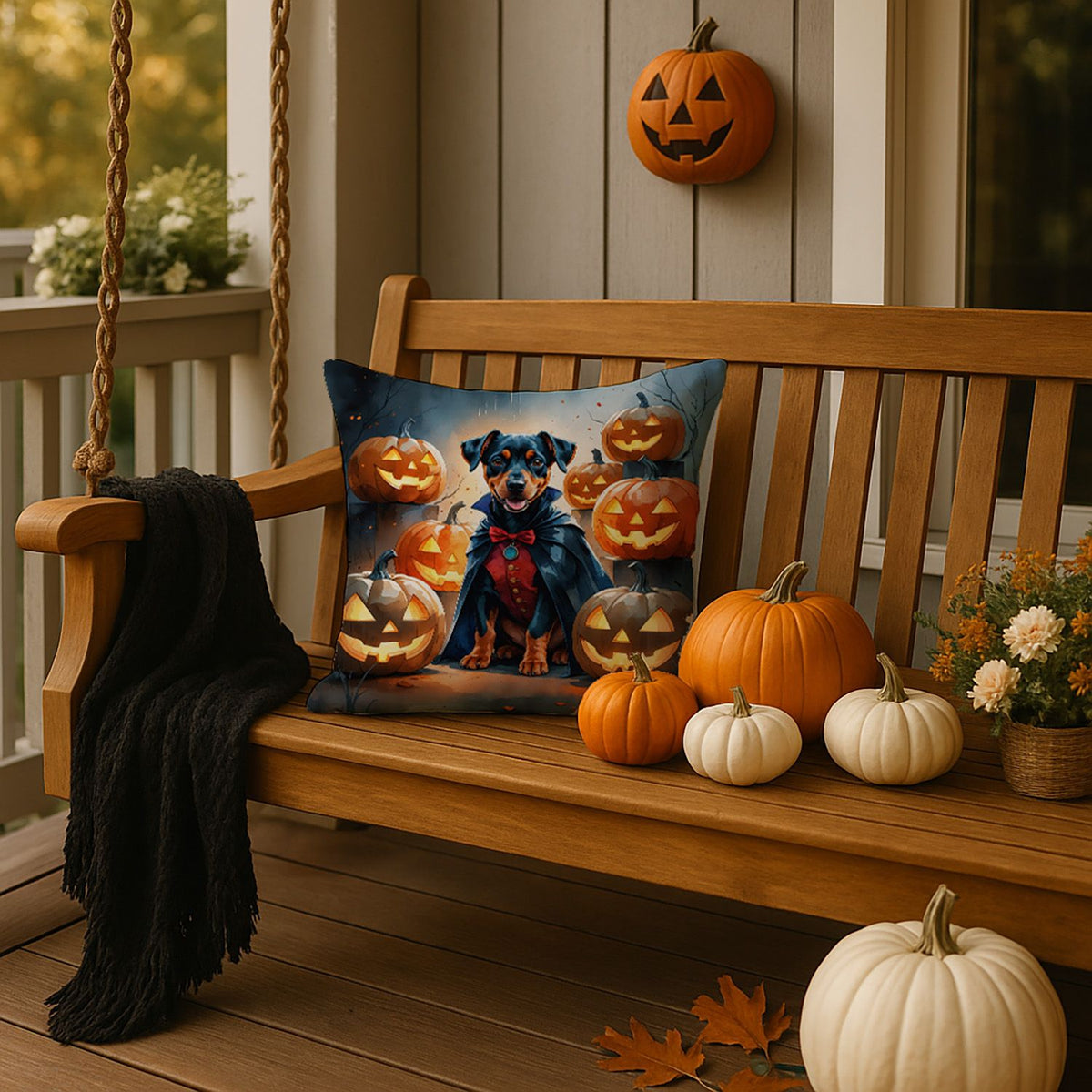 Doberman Pinscher Puppy Halloween Throw Pillow Indoor/Outdoor Decorative Throw Pillow, 18 x 18 in - product view 4