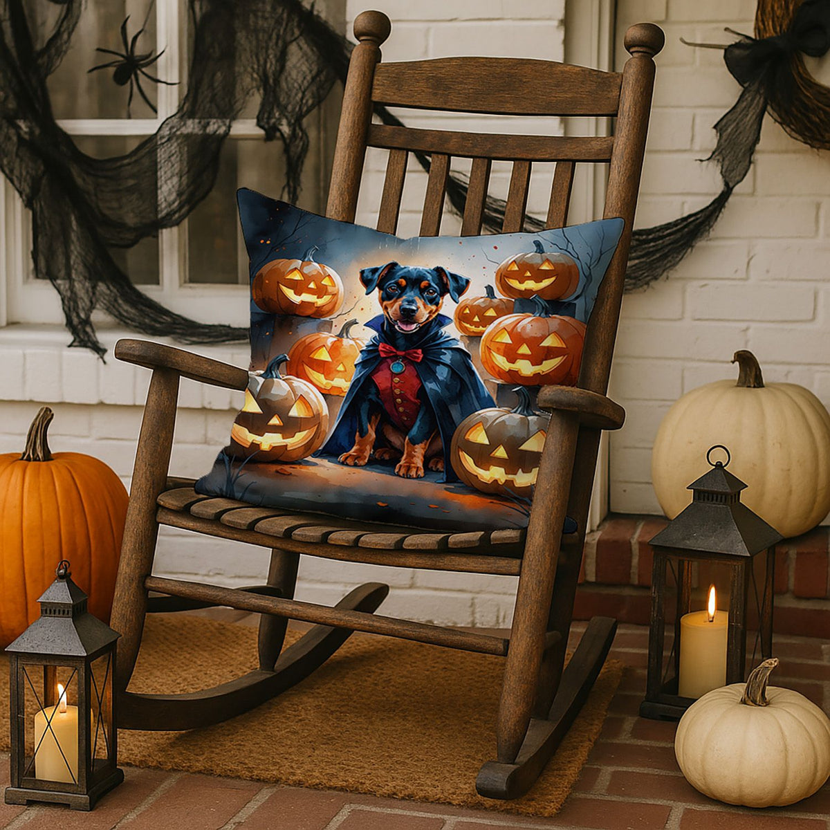 Doberman Pinscher Puppy Halloween Throw Pillow Indoor/Outdoor Decorative Throw Pillow, 18 x 18 in - product view 3