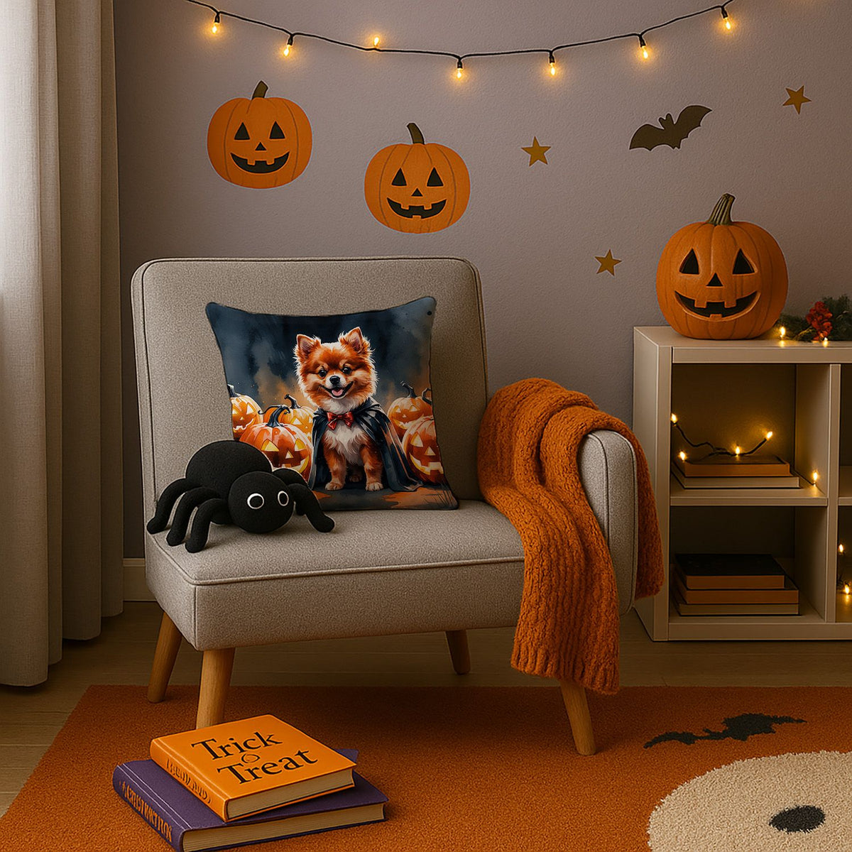 Pomeranian Puppy Halloween Throw Pillow Indoor/Outdoor Decorative Throw Pillow, 14 x 14 in - product view 3