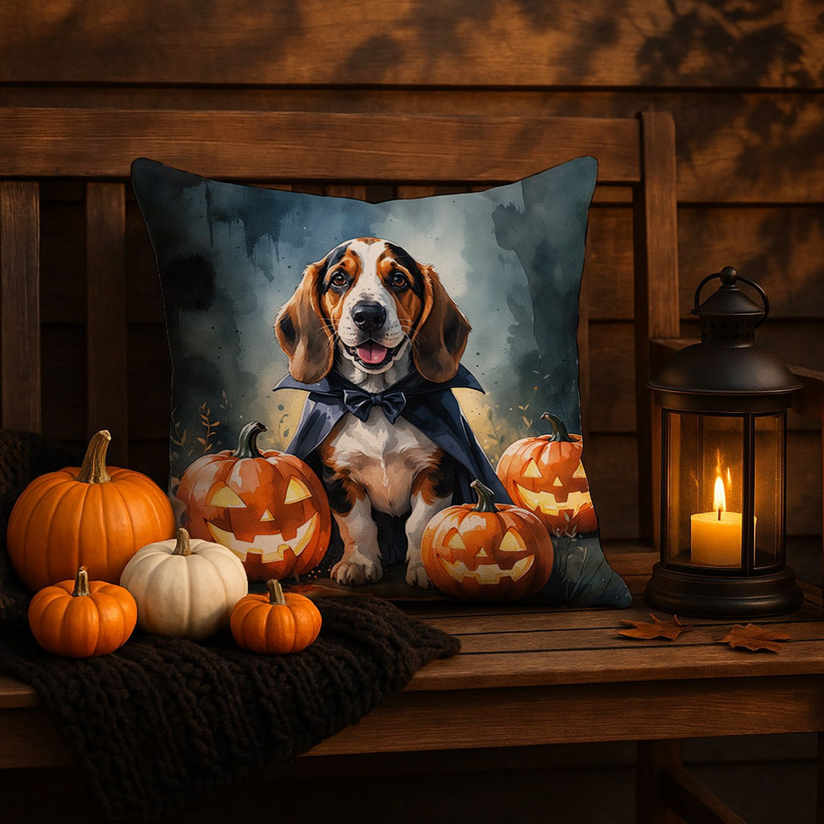Basset Hound Puppy Halloween Throw Pillow Indoor/Outdoor Decorative Throw Pillow, 18 x 18 in - product view 5
