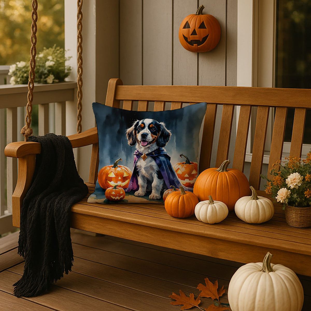 Welsh Springer Spaniel Puppy Halloween Throw Pillow Indoor/Outdoor Decorative Throw Pillow, 18 x 18 in - product view 4