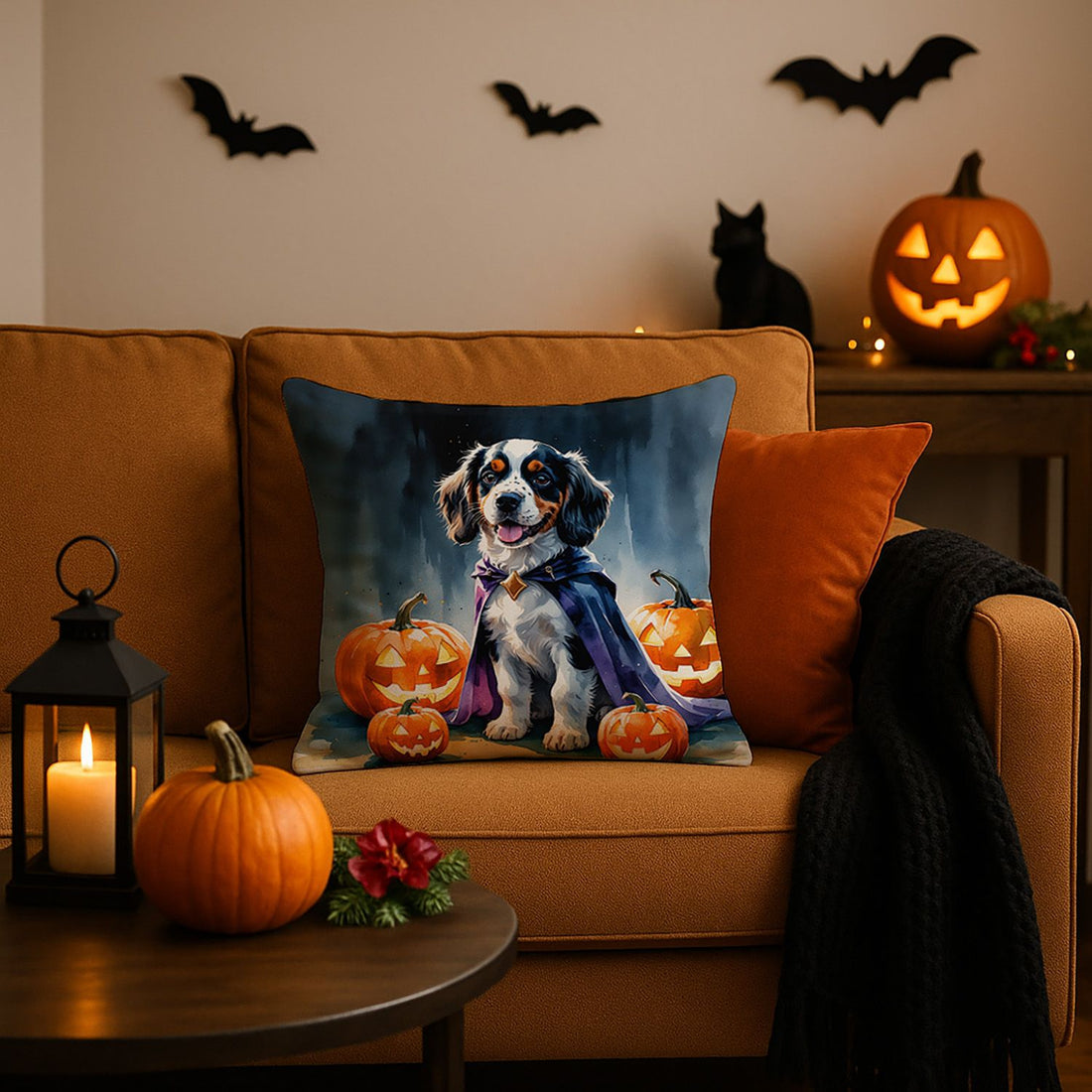 Welsh Springer Spaniel Puppy Halloween Throw Pillow Indoor/Outdoor Decorative Throw Pillow, 18 x 18 in