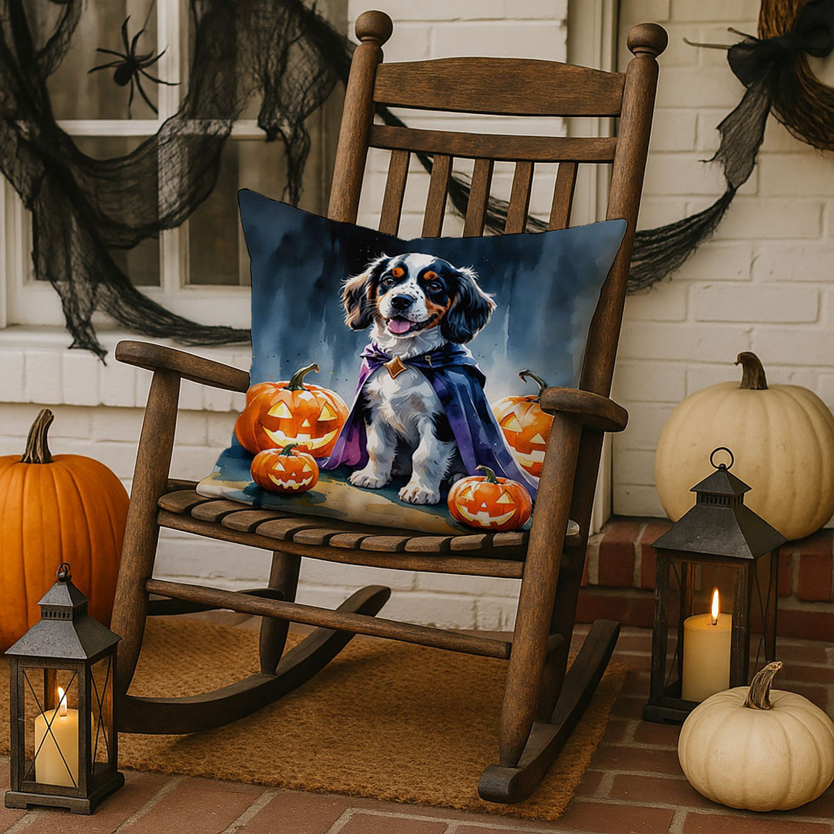 Welsh Springer Spaniel Puppy Halloween Throw Pillow Indoor/Outdoor Decorative Throw Pillow, 18 x 18 in - product view 3