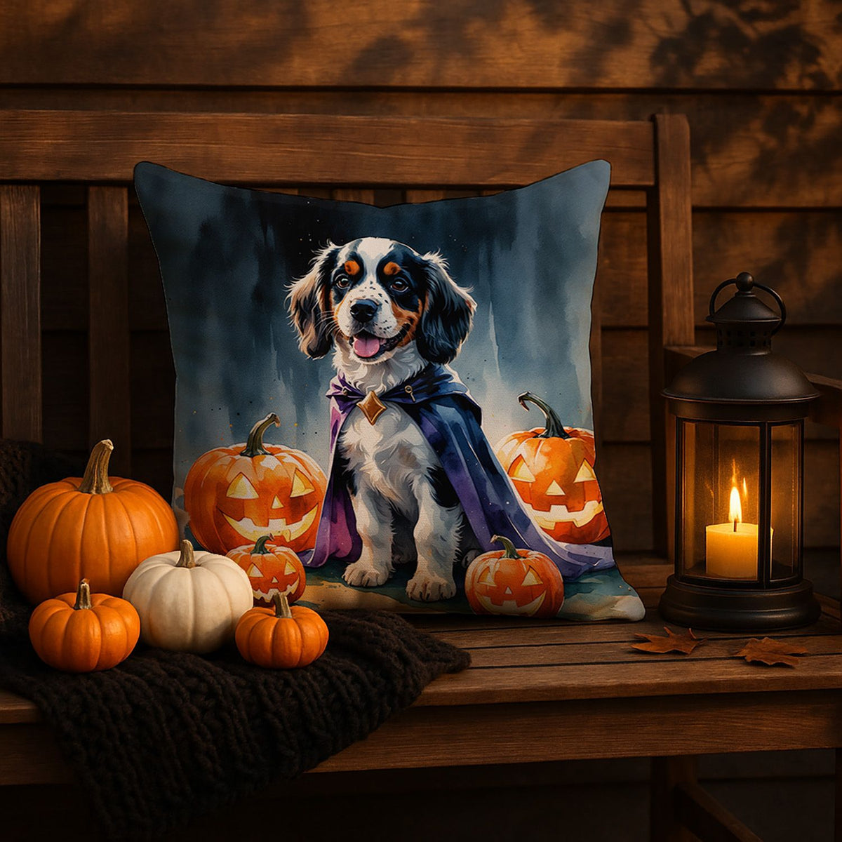 Welsh Springer Spaniel Puppy Halloween Throw Pillow Indoor/Outdoor Decorative Throw Pillow, 18 x 18 in - product view 5