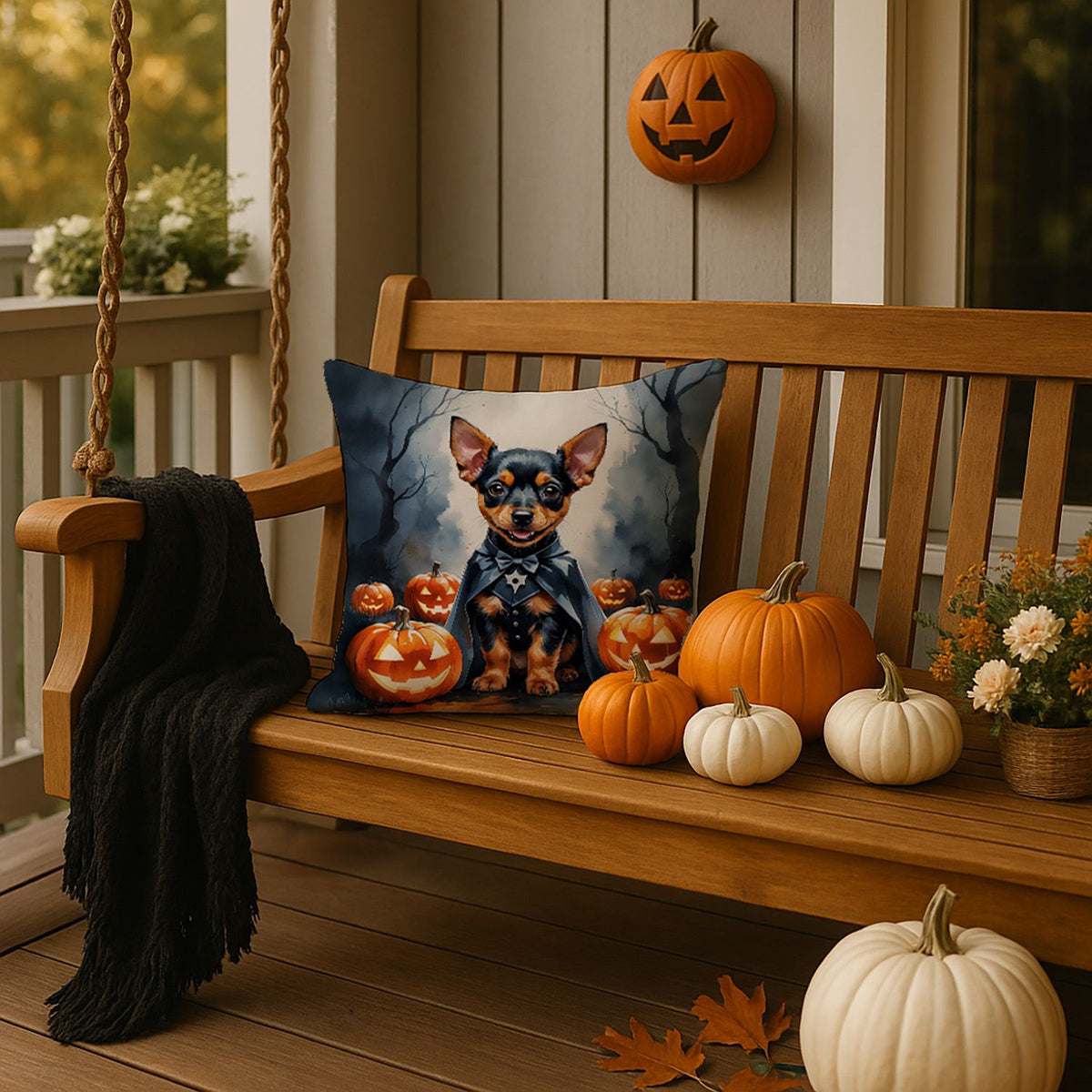 Miniature Pinscher Puppy Halloween Throw Pillow Indoor/Outdoor Decorative Throw Pillow, 18 x 18 in - product view 4