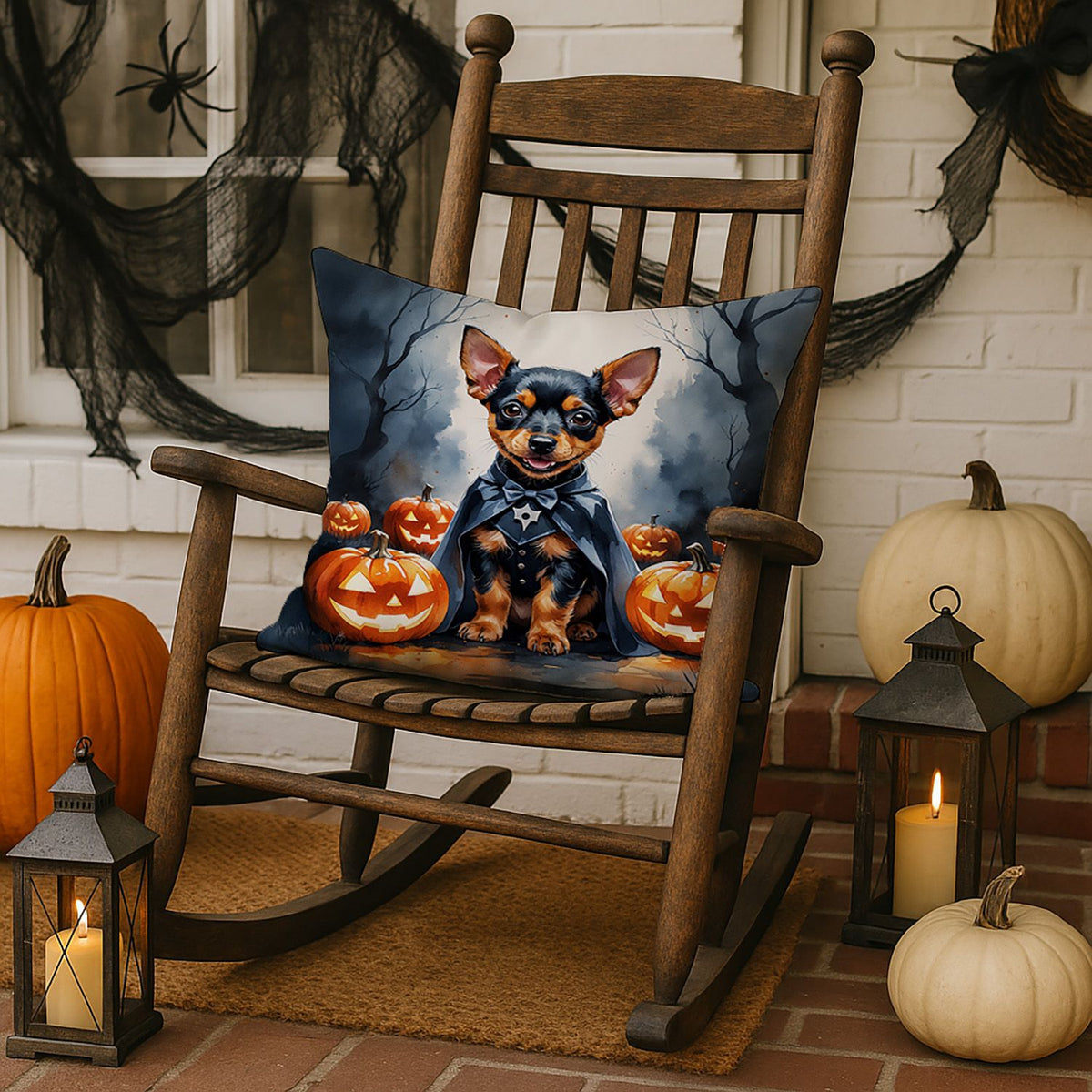 Miniature Pinscher Puppy Halloween Throw Pillow Indoor/Outdoor Decorative Throw Pillow, 18 x 18 in - product view 3