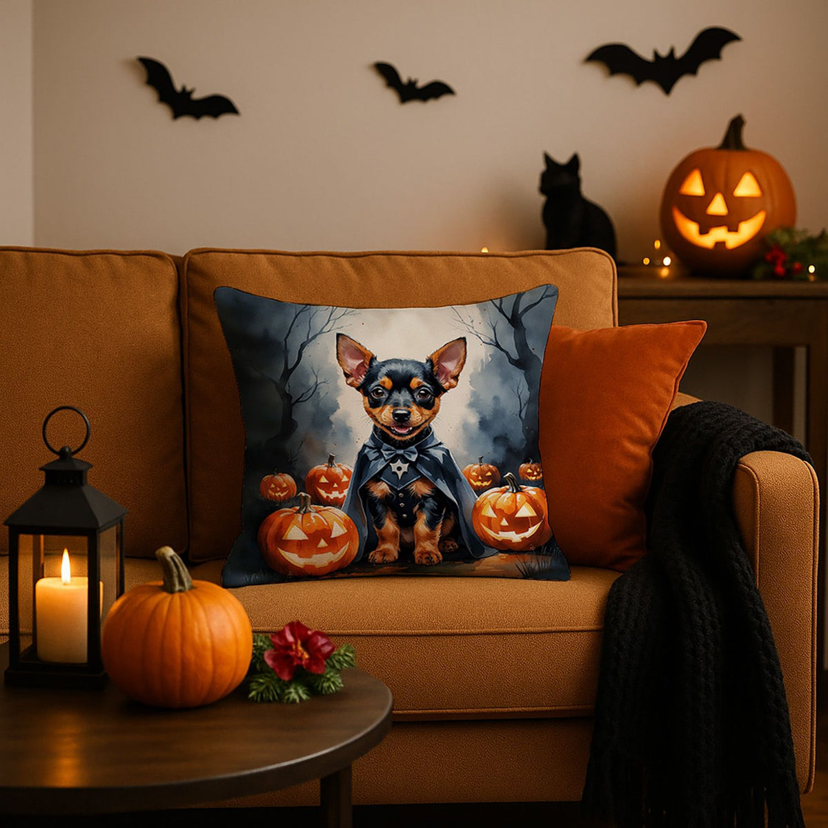 Miniature Pinscher Puppy Halloween Throw Pillow Indoor/Outdoor Decorative Throw Pillow, 18 x 18 in - product view 2