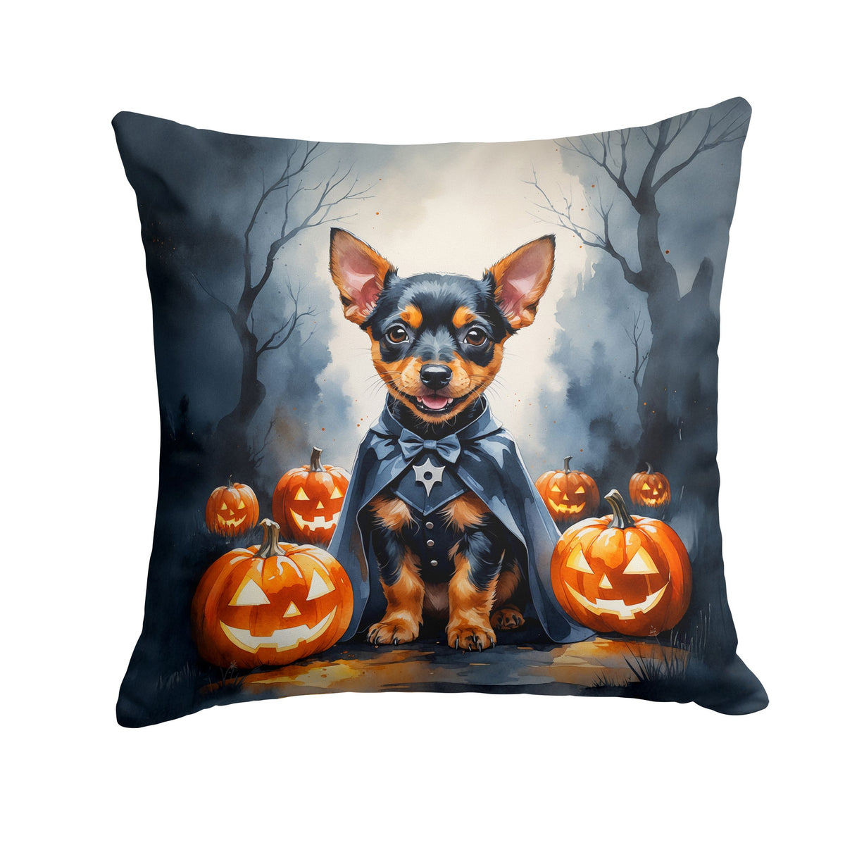Miniature Pinscher Puppy Halloween Throw Pillow Indoor/Outdoor Decorative Throw Pillow, 18 x 18 in