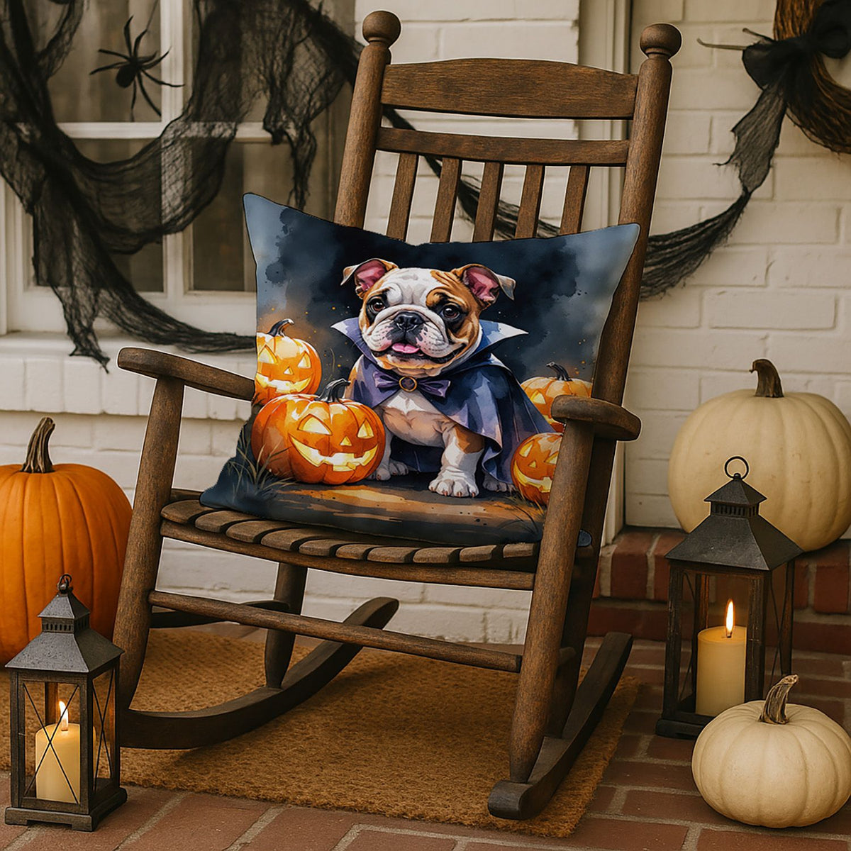 English Bulldog Puppy Halloween Throw Pillow Indoor/Outdoor Decorative Throw Pillow, 18 x 18 in - product view 3