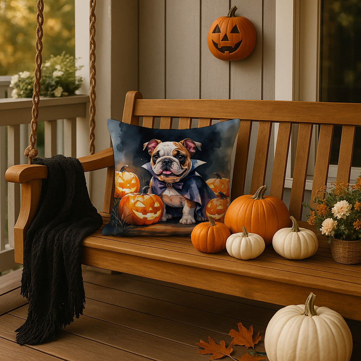 English Bulldog Puppy Halloween Throw Pillow Indoor/Outdoor Decorative Throw Pillow, 18 x 18 in - product view 4