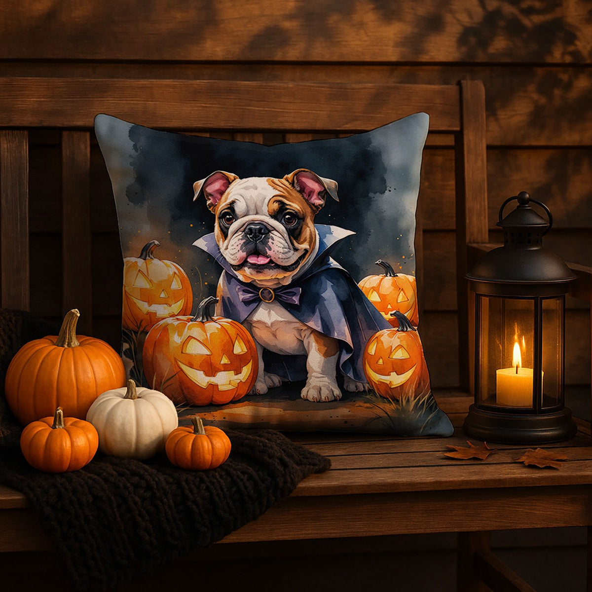 English Bulldog Puppy Halloween Throw Pillow Indoor/Outdoor Decorative Throw Pillow, 18 x 18 in - product view 5