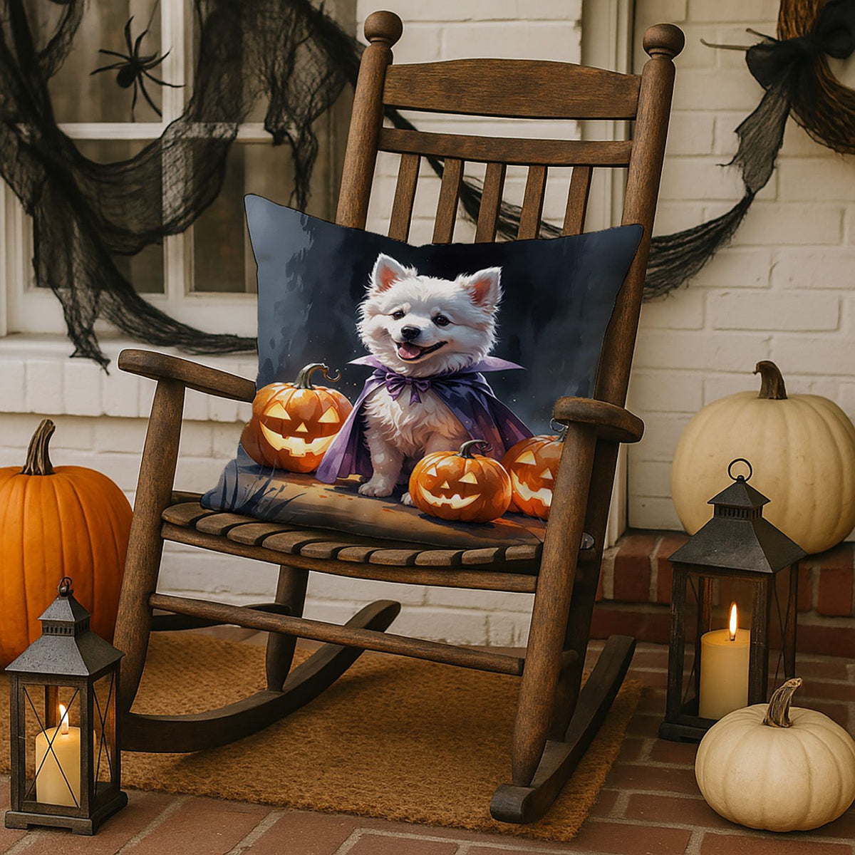 American Eskimo Puppy Halloween Throw Pillow Indoor/Outdoor Decorative Throw Pillow, 18 x 18 in - product view 3