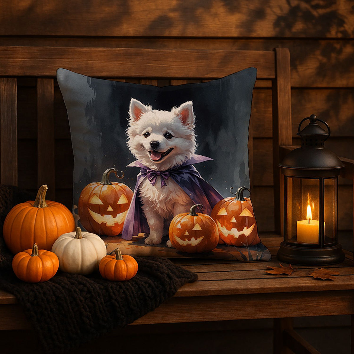 American Eskimo Puppy Halloween Throw Pillow Indoor/Outdoor Decorative Throw Pillow, 18 x 18 in - product view 5