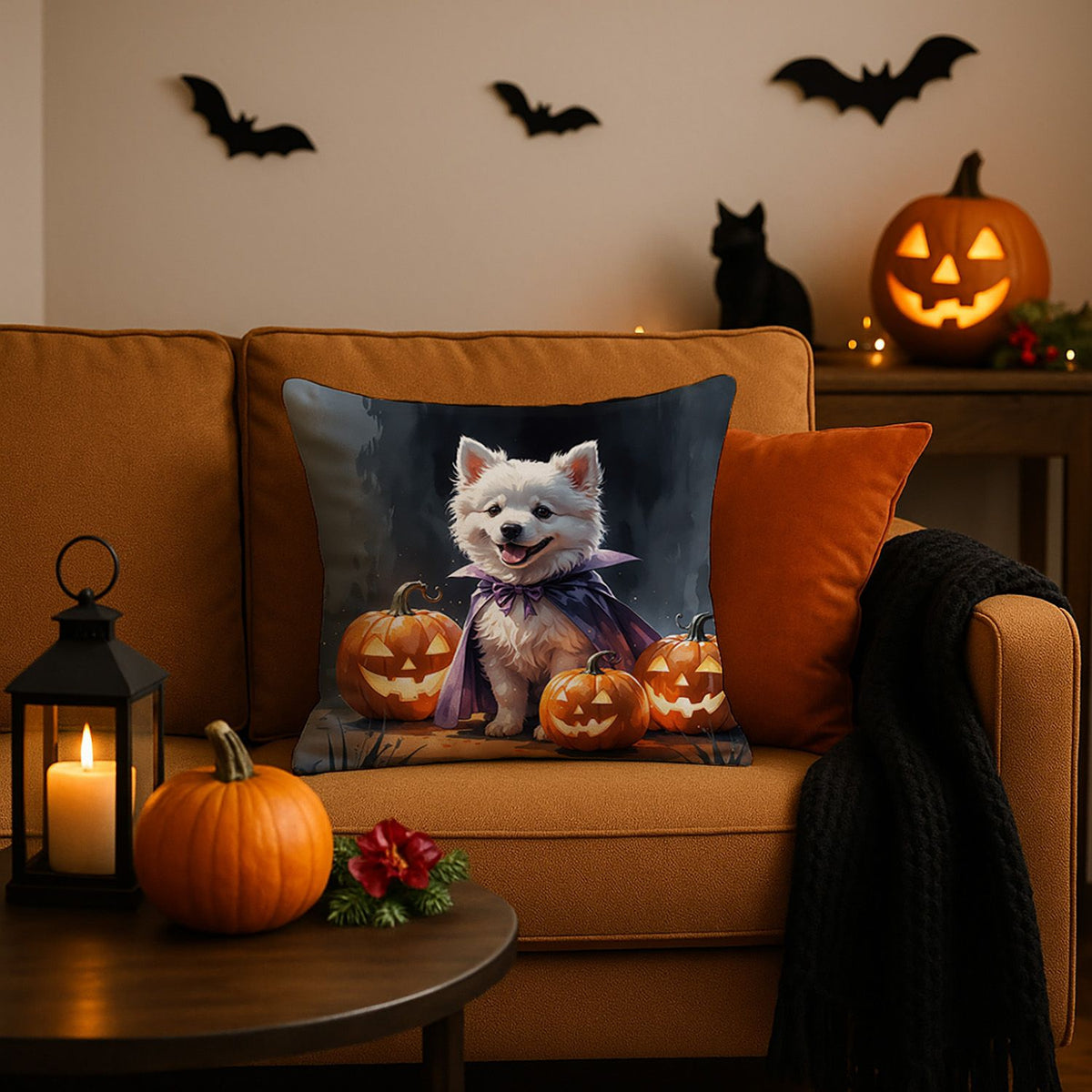 American Eskimo Puppy Halloween Throw Pillow Indoor/Outdoor Decorative Throw Pillow, 18 x 18 in - product view 2