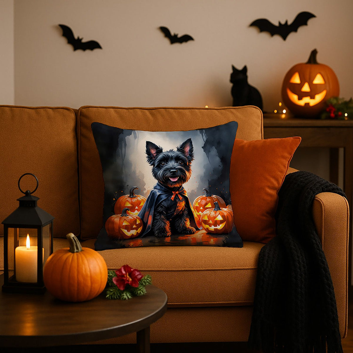 Scottish Terrier Puppy Halloween Throw Pillow Indoor/Outdoor Decorative Throw Pillow, 18 x 18 in - product view 2