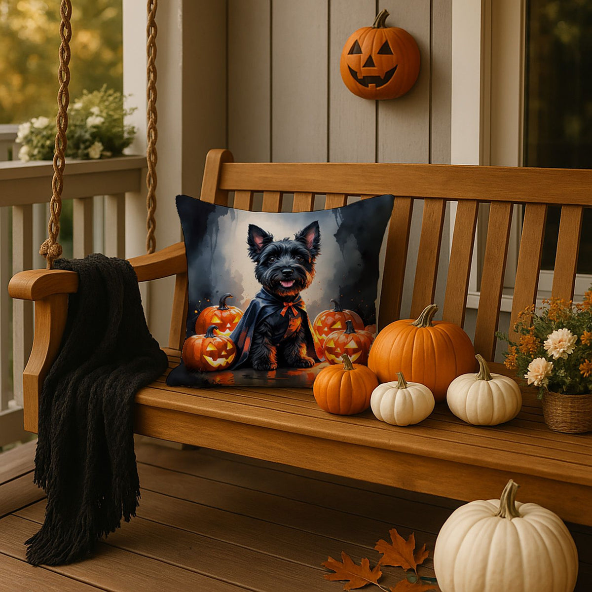 Scottish Terrier Puppy Halloween Throw Pillow Indoor/Outdoor Decorative Throw Pillow, 18 x 18 in - product view 4