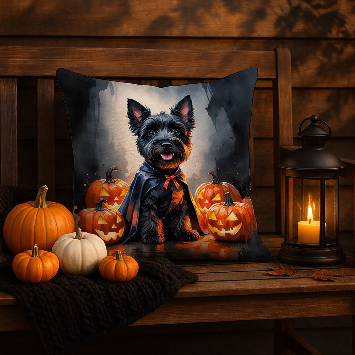 Scottish Terrier Puppy Halloween Throw Pillow Indoor/Outdoor Decorative Throw Pillow, 18 x 18 in - product view 5